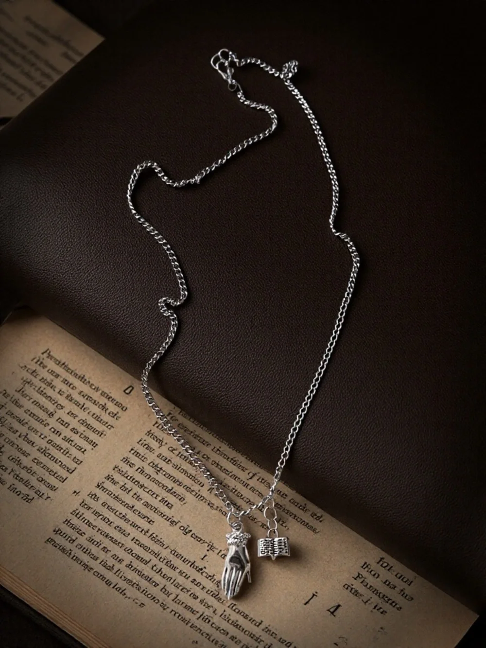 DND Wizard Silver Toned Hand Charm Necklace with Book